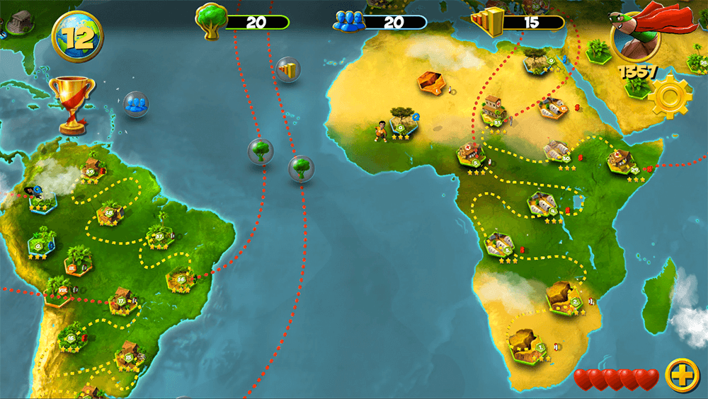  Through fast-paced gameplay set in Kenya, Norway, Brazil, India, and China, players meet five young heroes and help them solve global problems—such as displacement, disease, deforestation, drought, and pollution—at the community level.